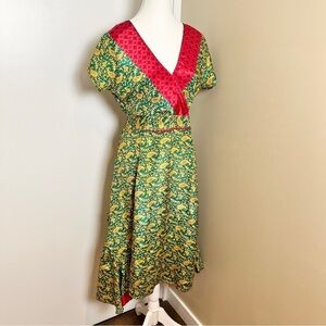 Alchemy Upcycled Sari Bohemian Paisley Midi Dress Ethically Made in India Size M